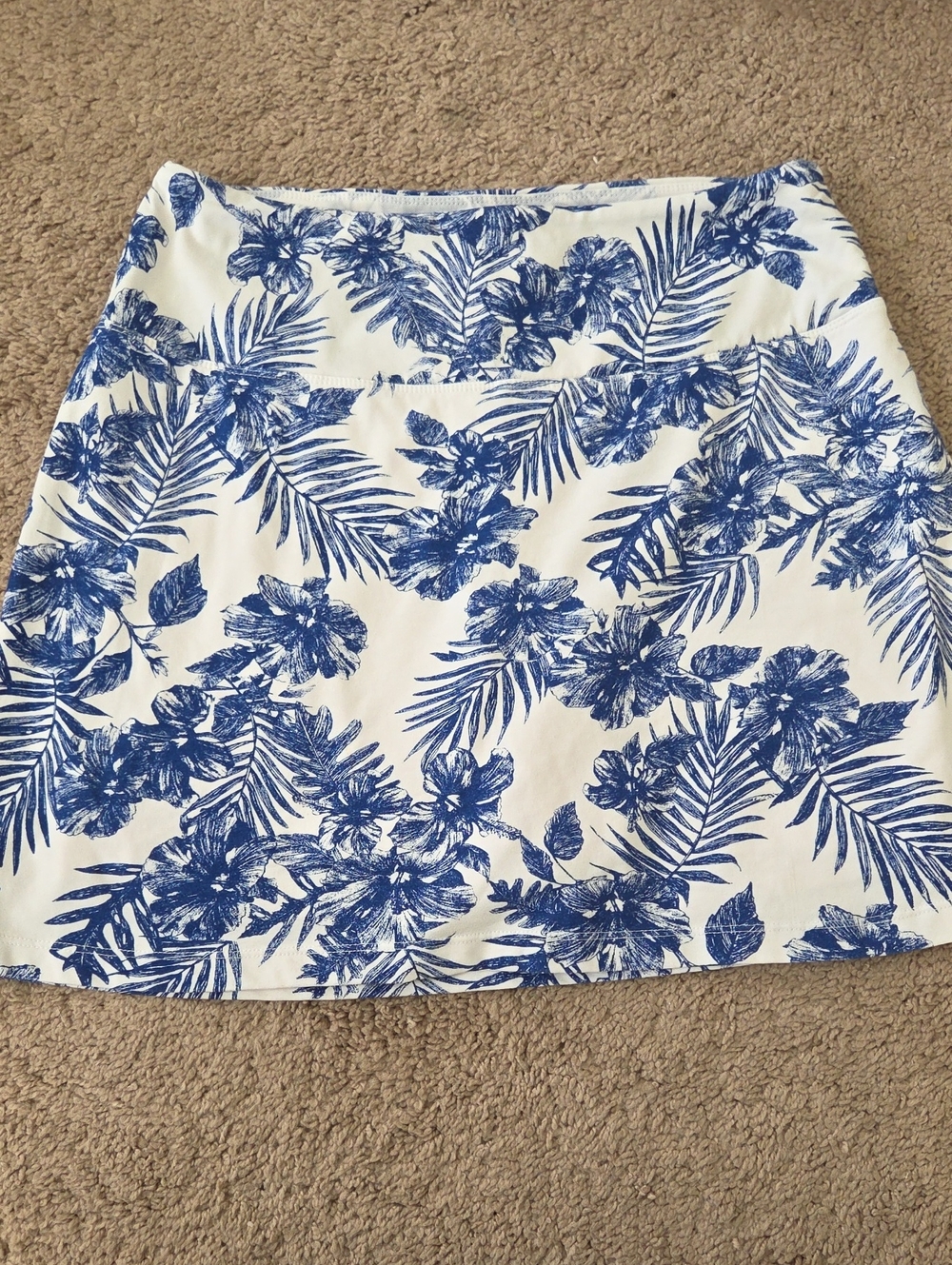 White Mini Skirt with Blue Tropical Floral Print
